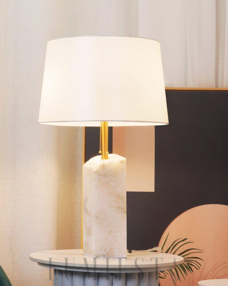 Lampa stołowa Alabaster w stylu nowoczesnym biało złota 35cm