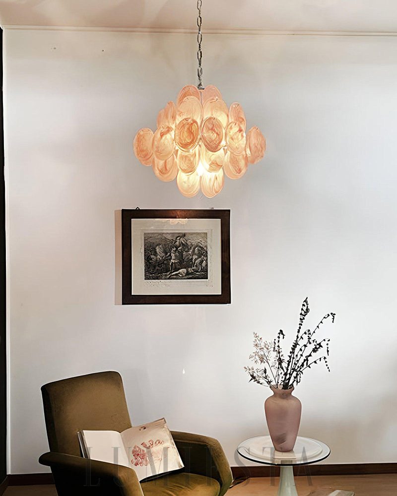 Lampa wisząca Vintage Murano Różowy szklany żyrandol 49cm
