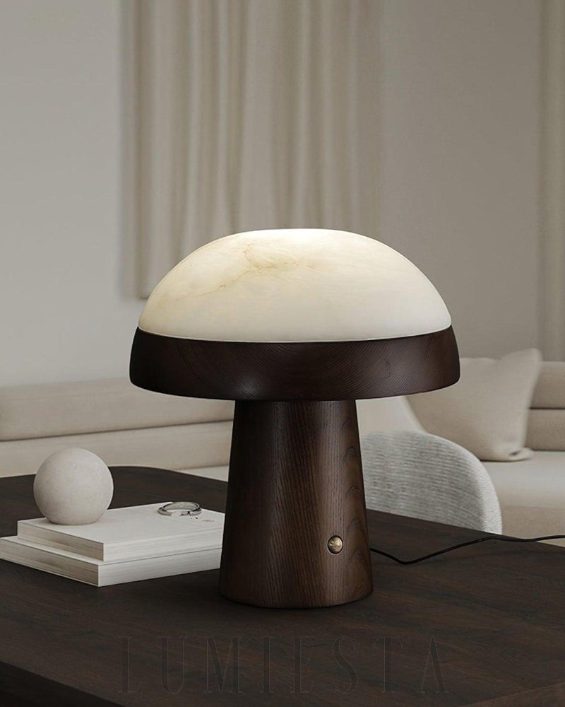 Lampa stołowa Mushroom Cloud z alabastru w kolorze orzechowym