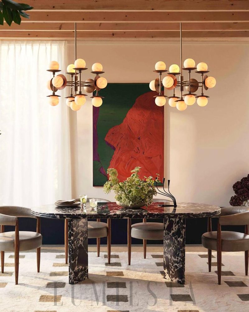 Lampa wisząca Alabaster Cara okrągła brązowa z alabastrem 60cm