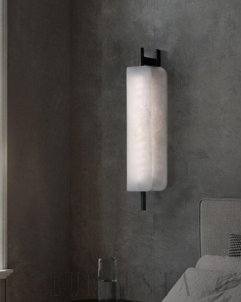 Lampa ścienna Jorge Biały w stylu marmurowym z miedzią