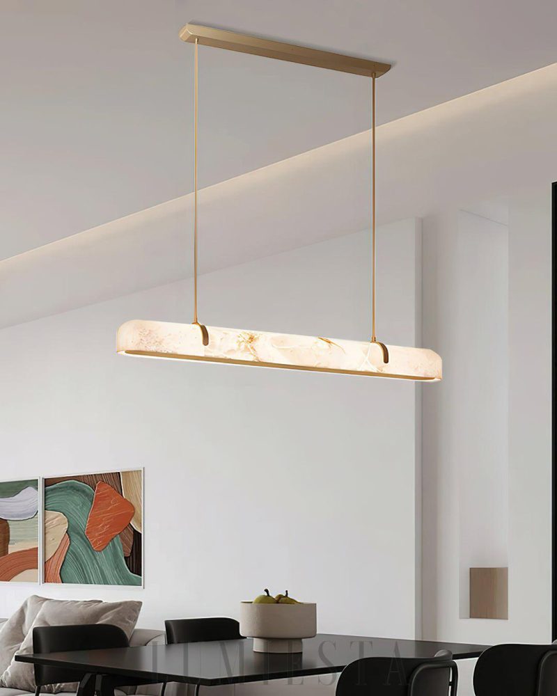 Lampa wisząca Alabaster Linear mosiądz 90cm ciepłe światło