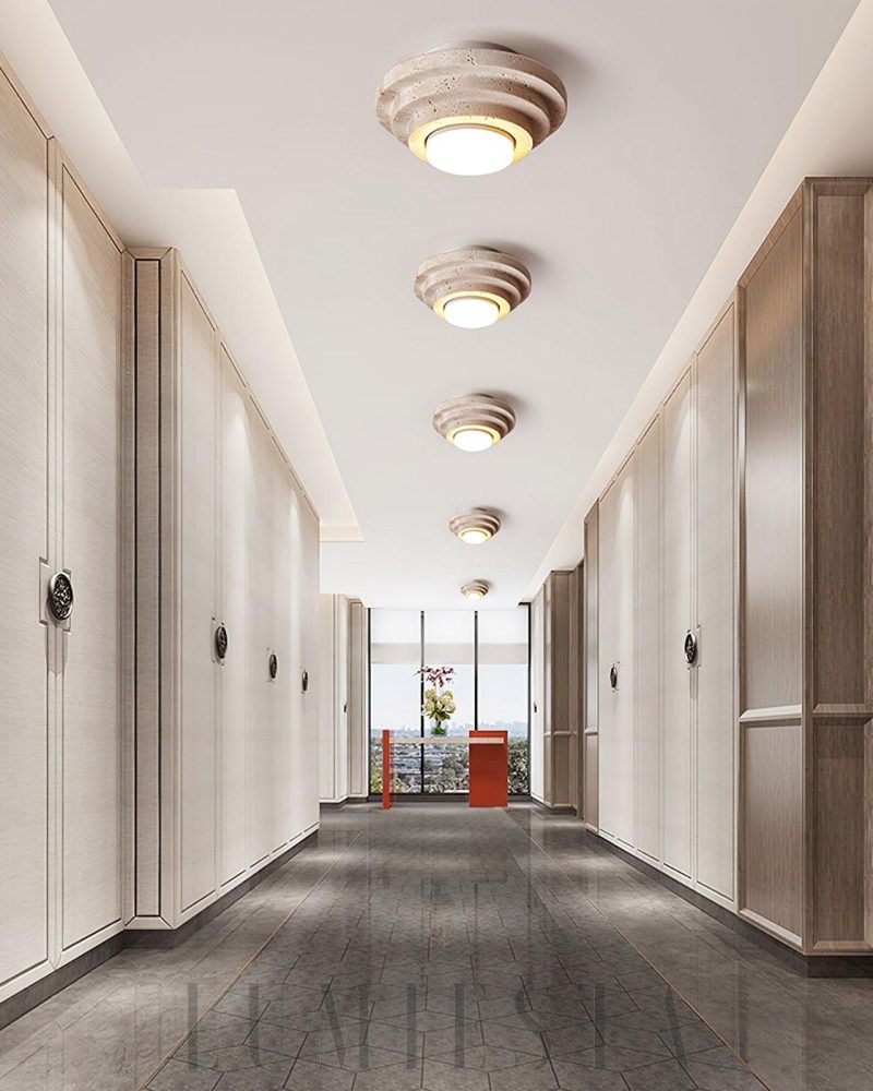 Lampa sufitowa cylindryczna z trawertynu w beżowym kolorze