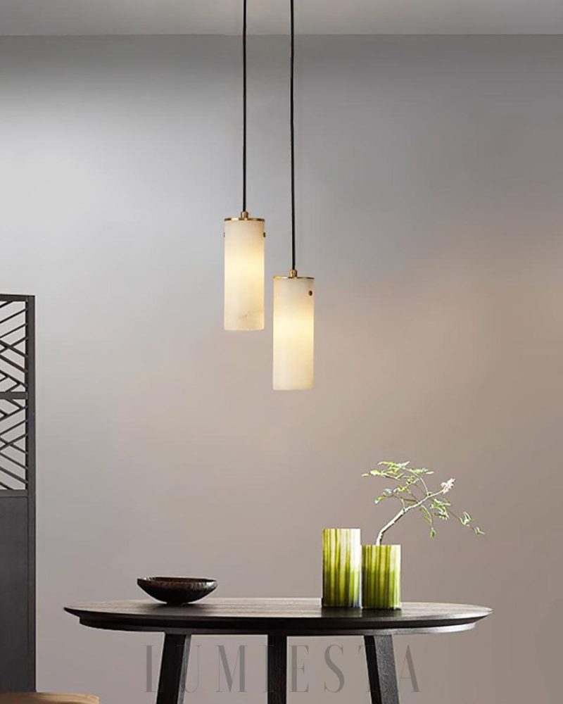 Lampa wisząca Alabaster Nula w kształcie cylindrycznym Biała