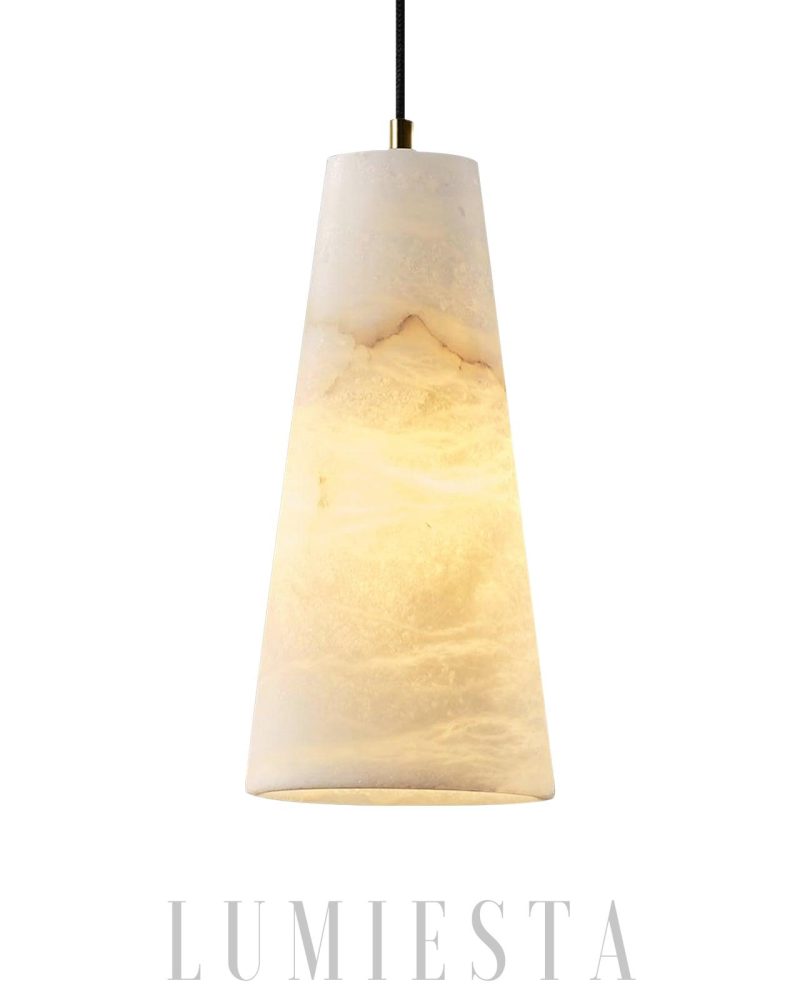 Lampa wisząca stożkowa alabastrowa złota i biała 12 5 cm