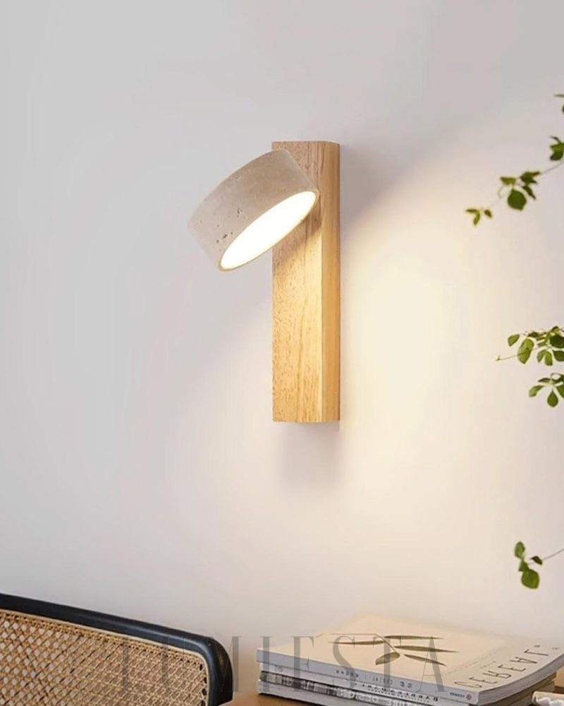 Lampa ścienna Grove Beam z travertynu i drewna 10cm 23cm