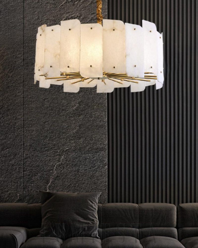 Lampa wisząca Alabaster Okrągła w złotym i białym kolorze