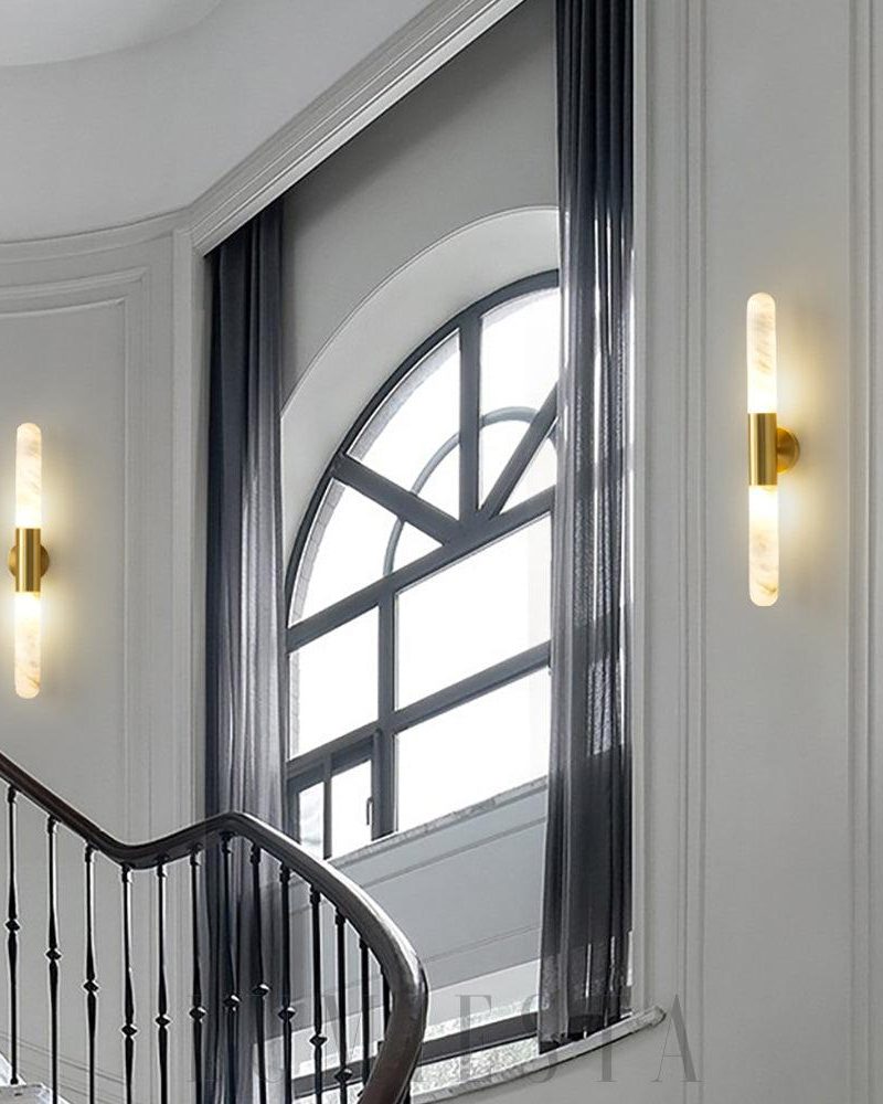 Lampa ścienna cylindryczna alabastrowa stylowa 65cm
