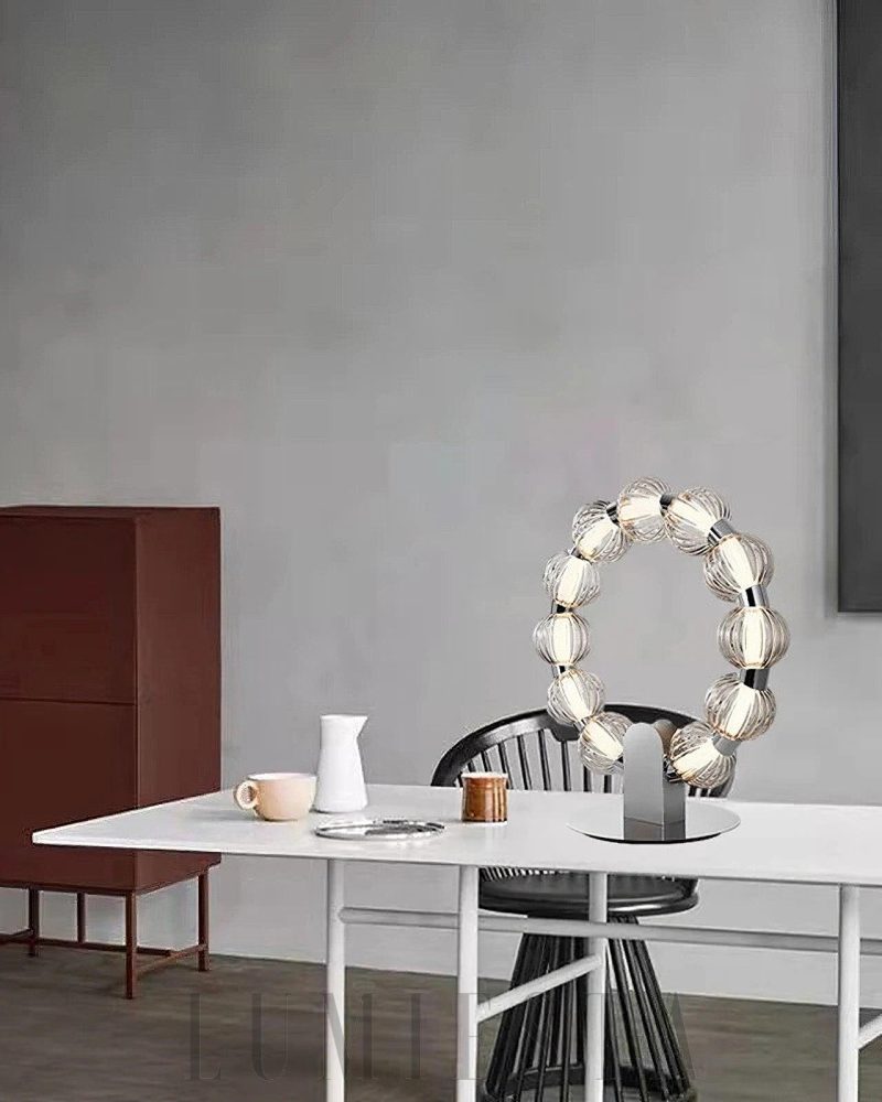 Lampa Stołowa Amulet Srebrna Okrągła 42cm LED 25W