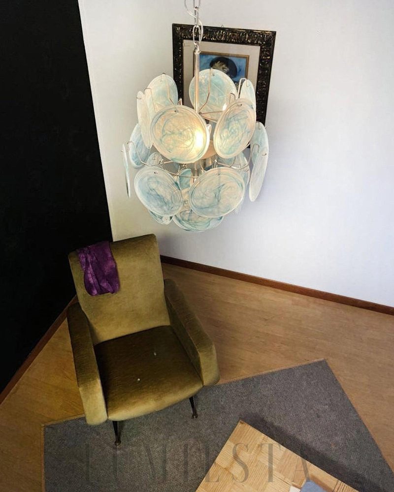 Lampa sufitowa Vintage Murano z niebieskiego szkła 45cm