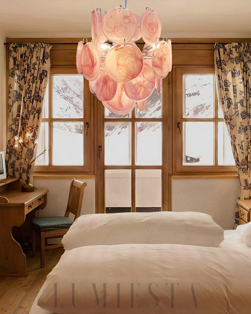 Lampa sufitowa Vintage Murano Różowy Kryształowy Żyrandol 45cm