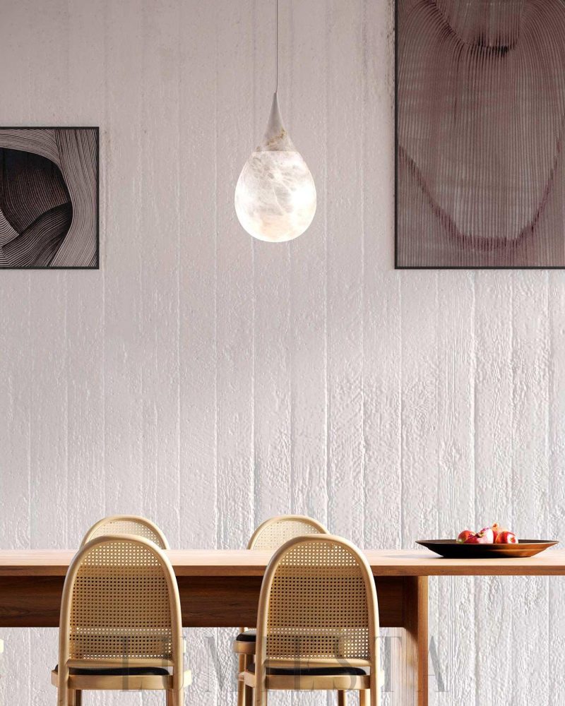 Lampa wisząca Alabaster kropla elegancka biała 18cm 34cm