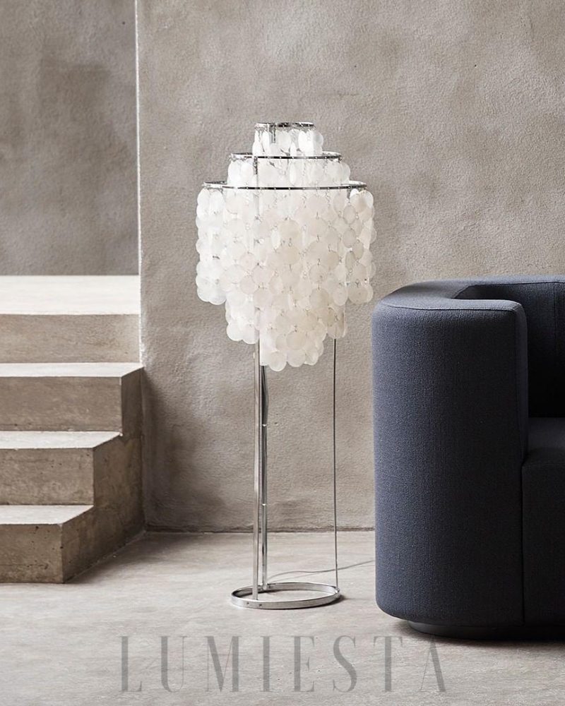 Lampa podłogowa w stylu muszli chrom i złoto 40cm x 120cm