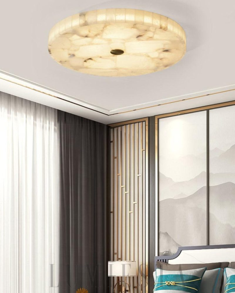 Lampa sufitowa z alabastru okrągła biała ciepłe i zimne światło
