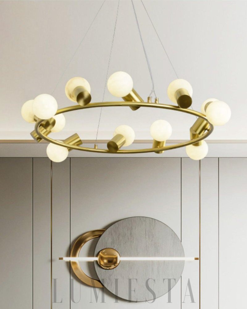 Mosiężny żyrandol Alabaster Raechelle w stylu nowoczesnym 70cm 85cm