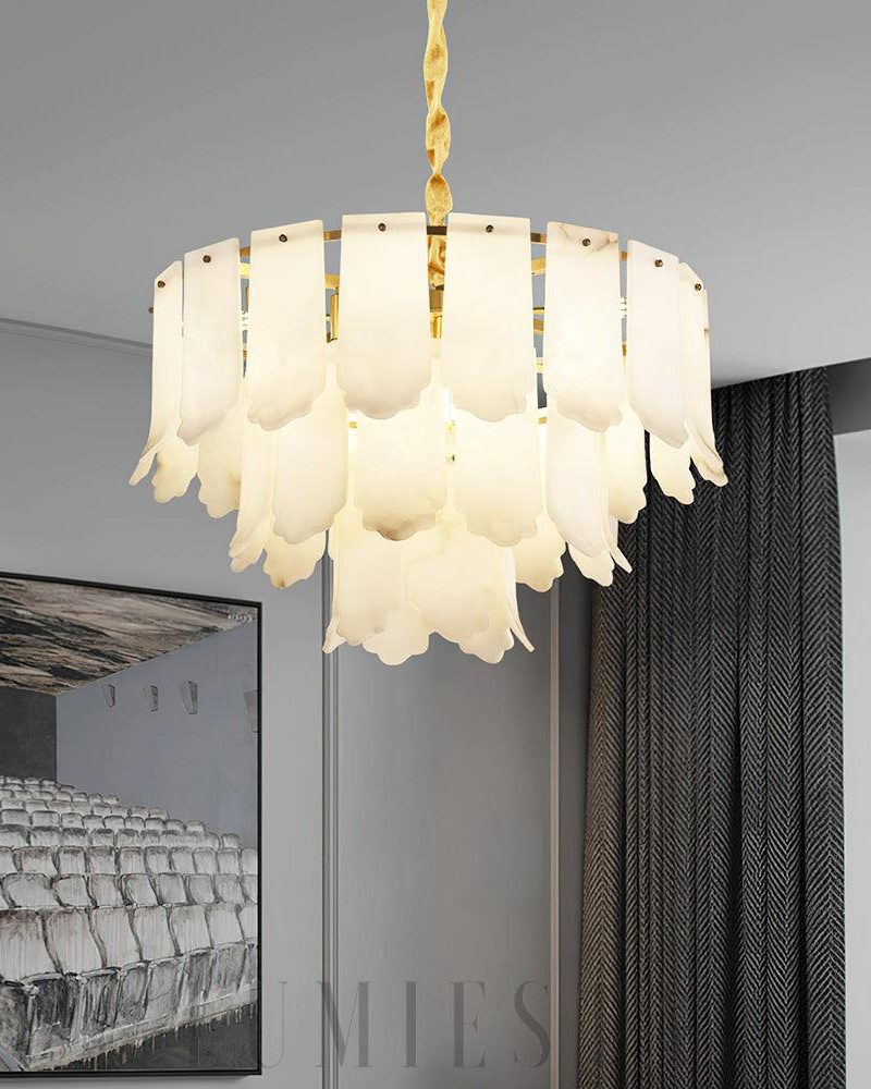 Elegancka lampa wisząca Alabaster Elba w mosiądzu i białym
