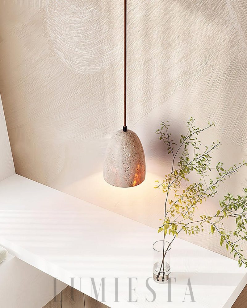 Lampa wisząca Grace z beżowym kloszem z trawertynu 12cm
