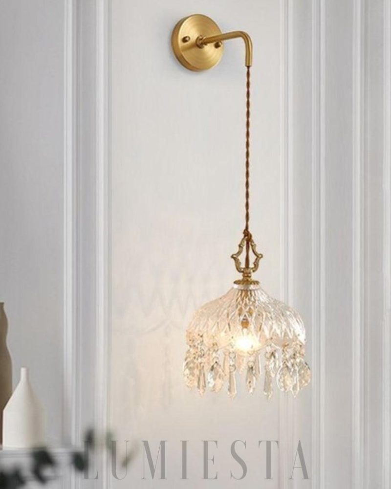 Lampa ścienna Alshamal szklana w stylu retro miedź kryształ