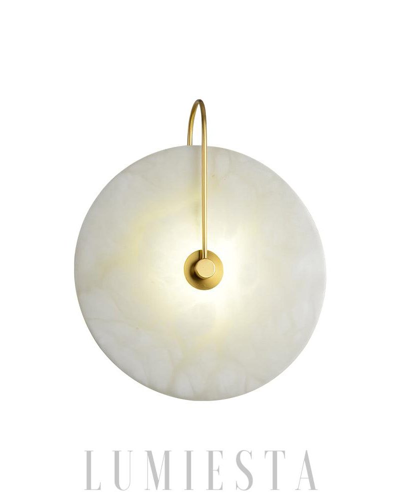 Lampa ścienna okrągła z alabastru w kolorze złotym i białym