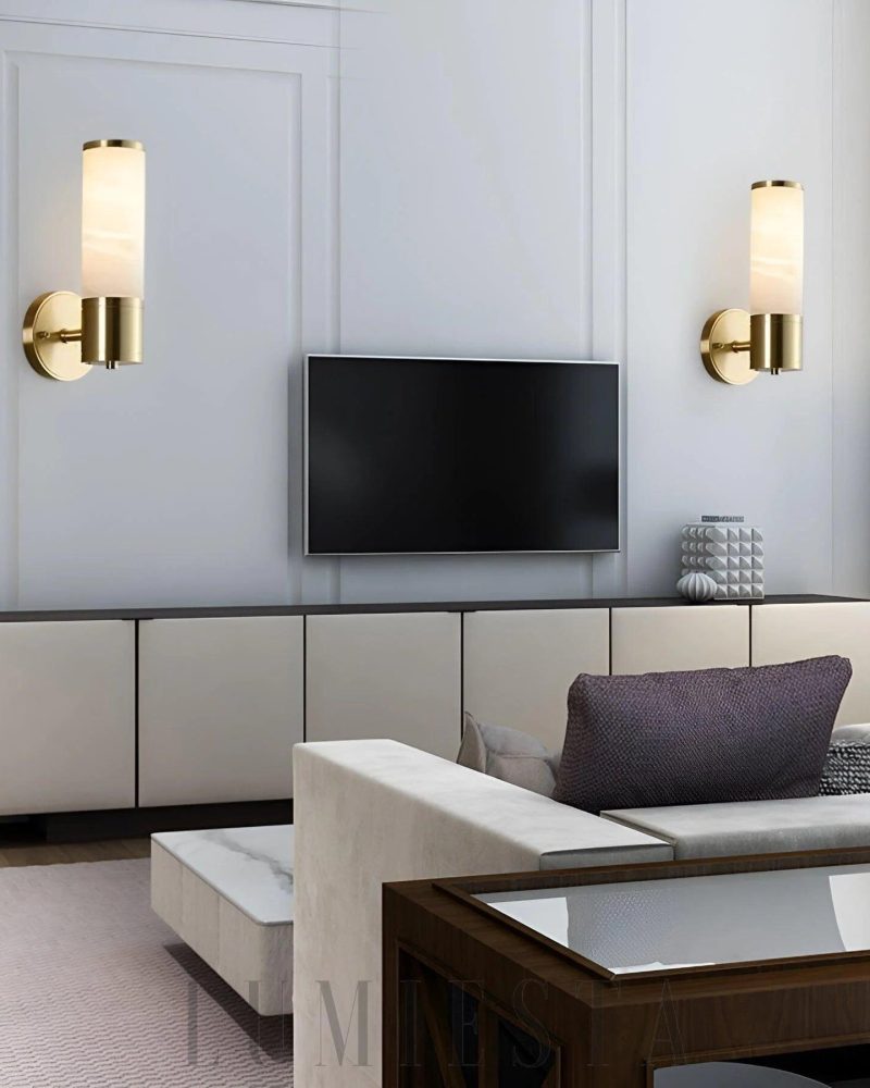 Lampa Ścienna Cylindryczna Lampatron Alabaster Biała 24 48 cm