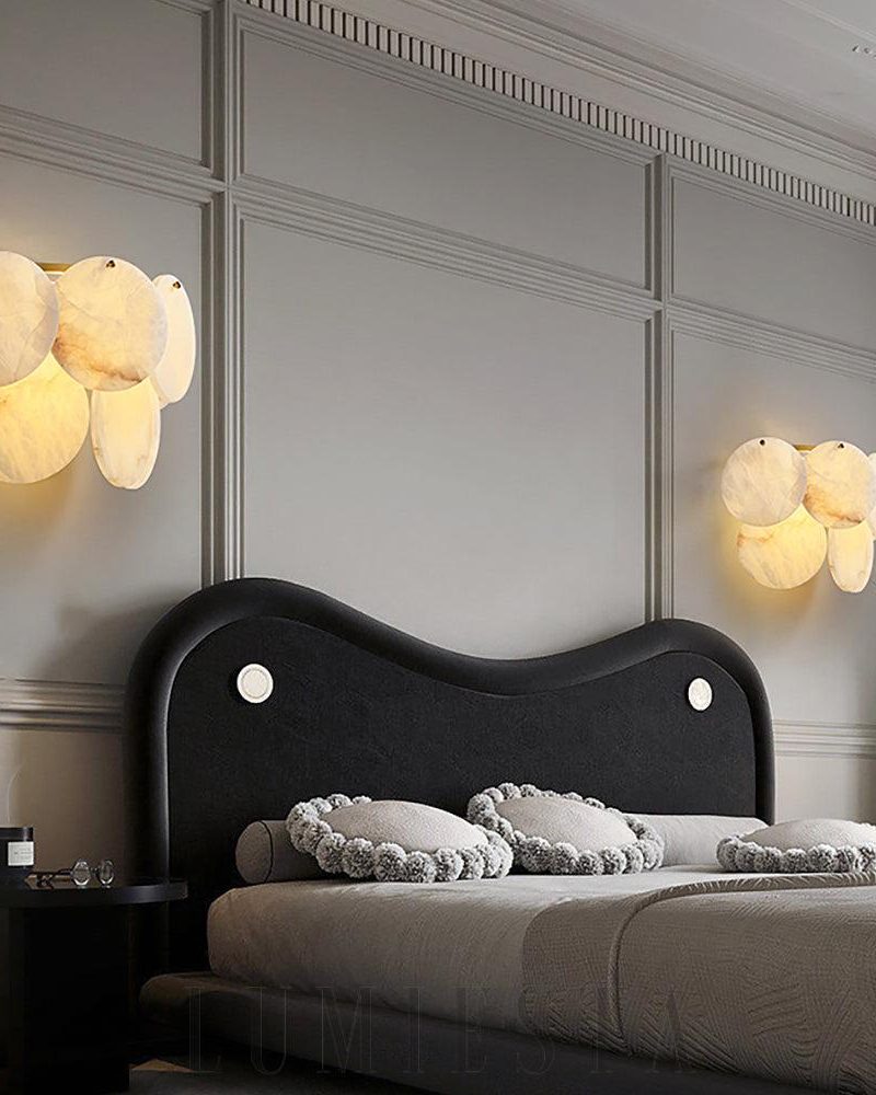 Lampa Ścienna Alabastrowa Okrągła Dwuwarstwowa 32cm Biała Złota