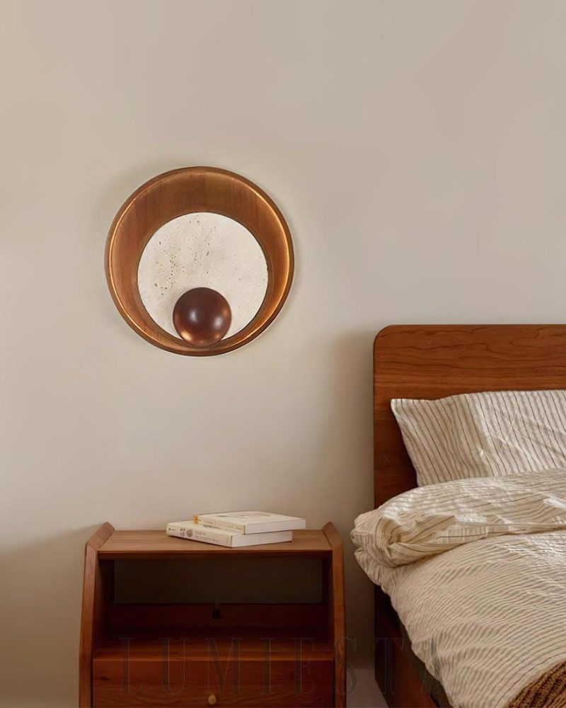 Beżowa Okrągła Lampa Ścienna Kaplan o Średnicy 30cm