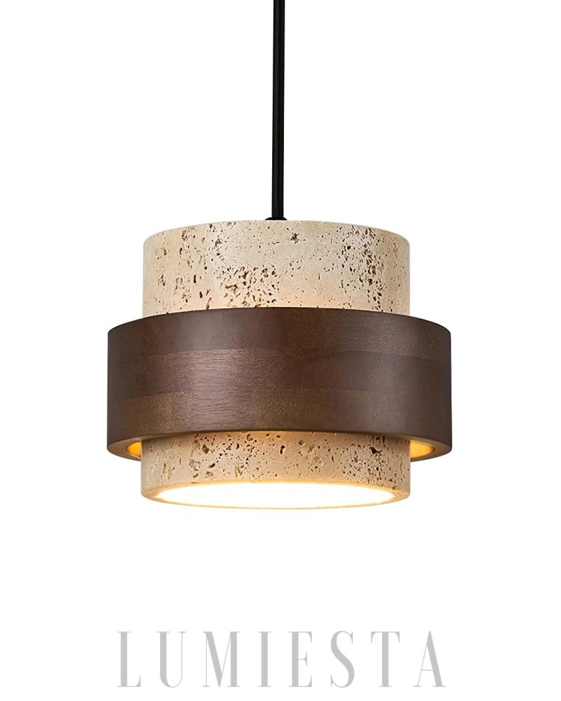 Lampa wisząca Cylinder Stonova z travertynu i drewna 17cm 60cm 80cm 100cm