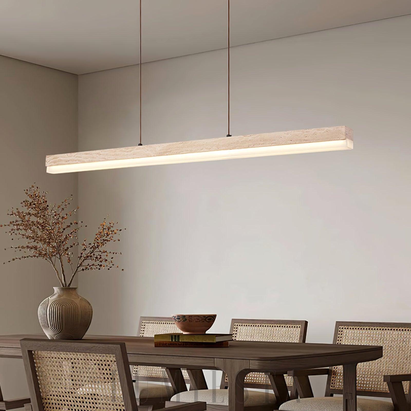 Lampa wisząca Linear Ecliptic z travertynu w nowoczesnym stylu