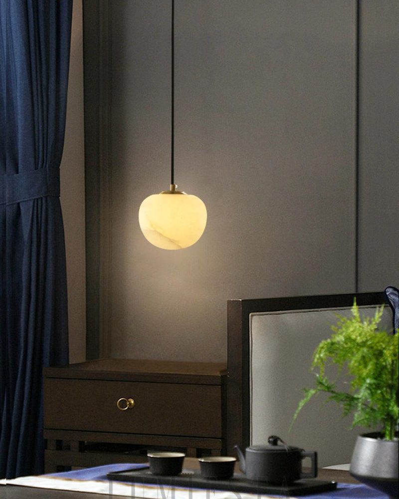 Nowoczesna okrągła lampa wisząca z alabastru biała złota 15cm