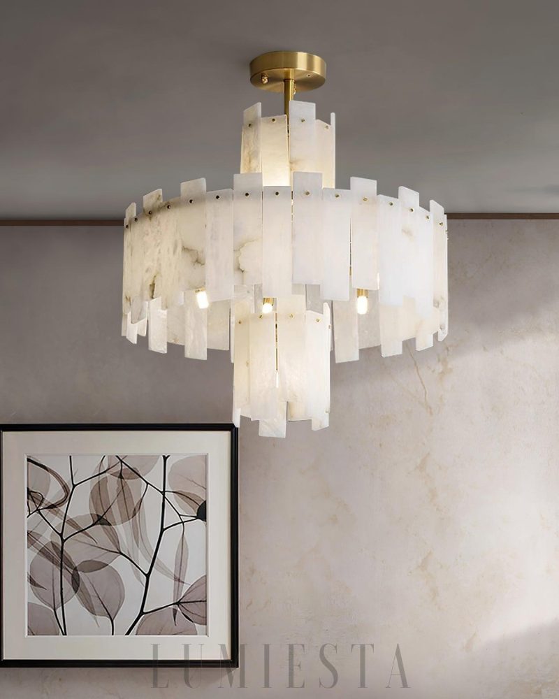 Nowoczesny żyrandol okrągły Alabaster Regina w mosiądzu 60cm 80cm 100cm