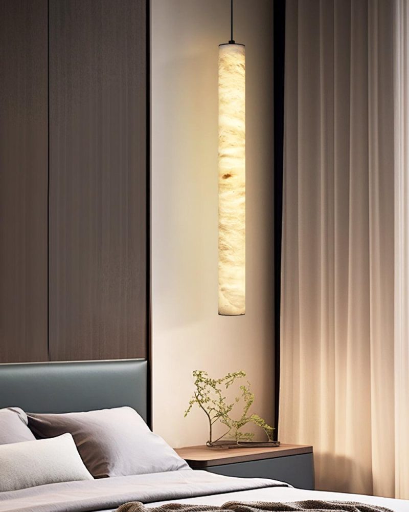 Elegancka Lampa Wisząca Cylindryczna z Alabastru Biały Złoty