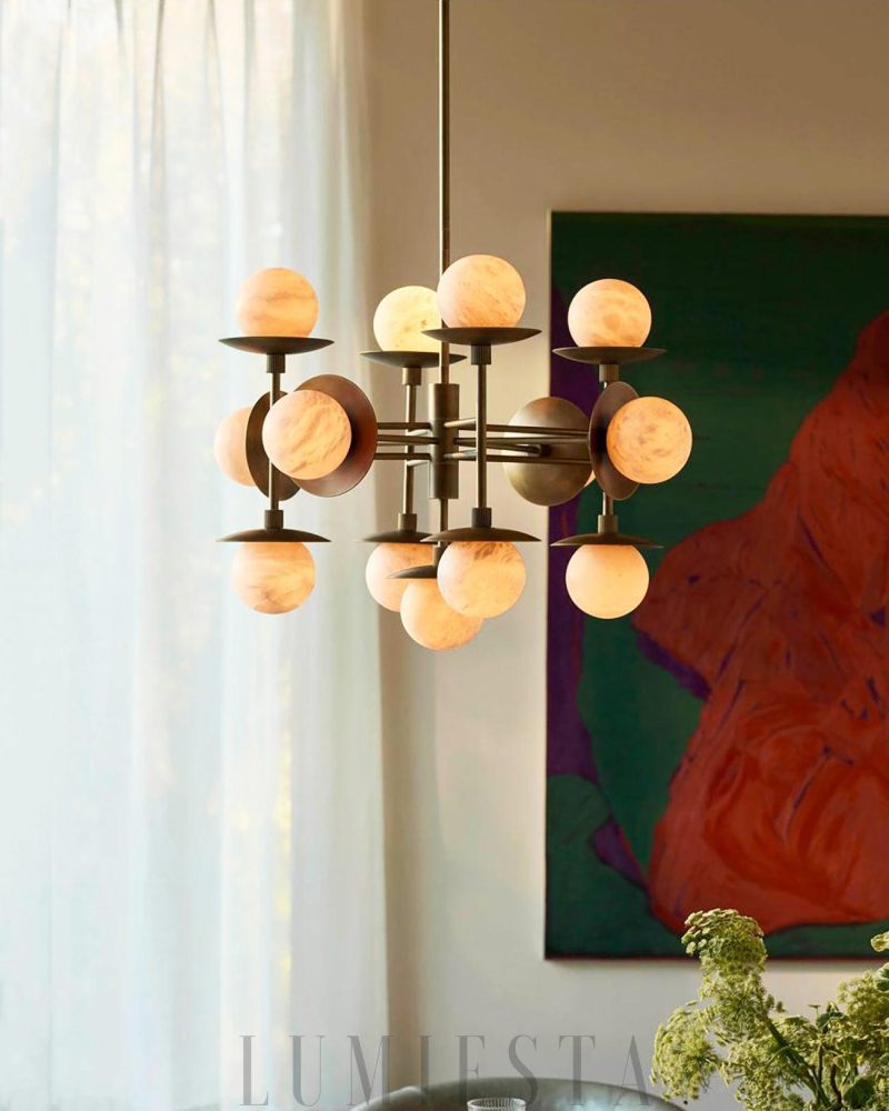 Lampa wisząca Alabaster Cara okrągła brązowa z alabastrem 60cm