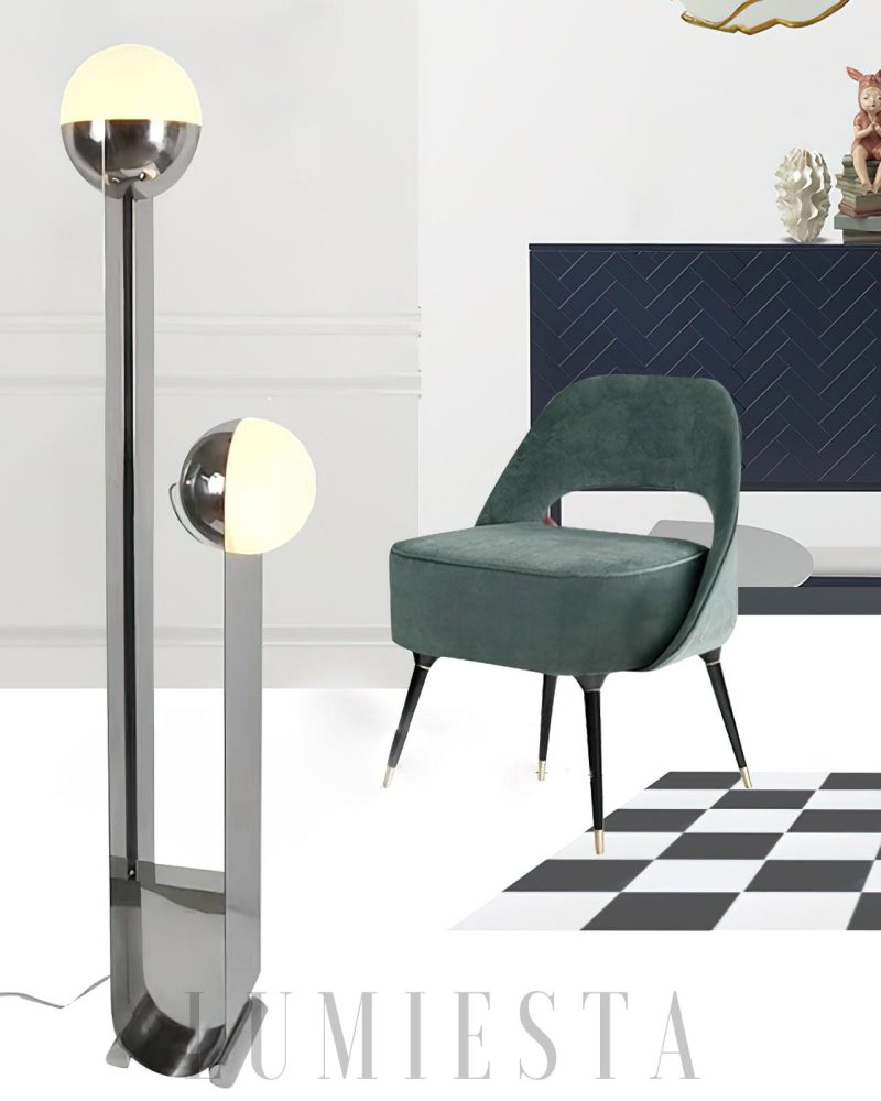 Lampa podłogowa Pete i Nora w stylu nowoczesnym chromowana 155cm