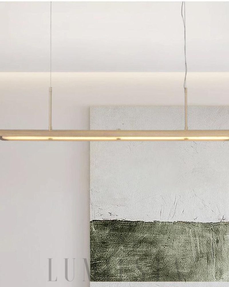 Nowoczesna Lampa Wisząca Linearna Mosiądz Biała 140cm ładne światło