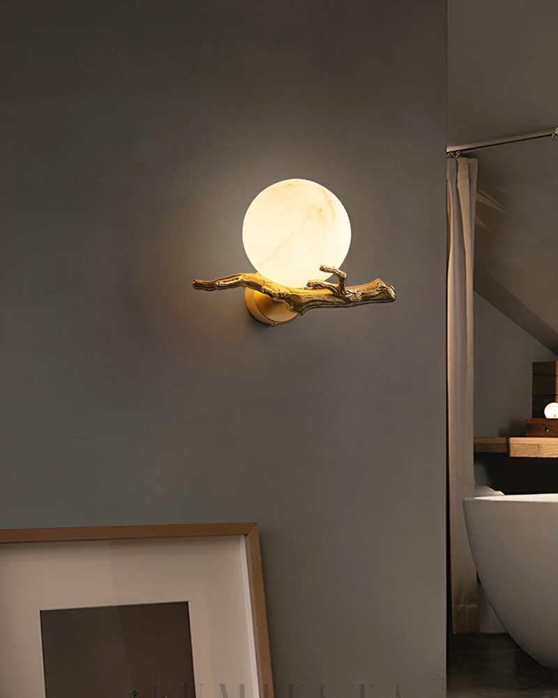 Lampa Ścienna Retro Mosiądz z Alabastrowym Kloszem 30cm