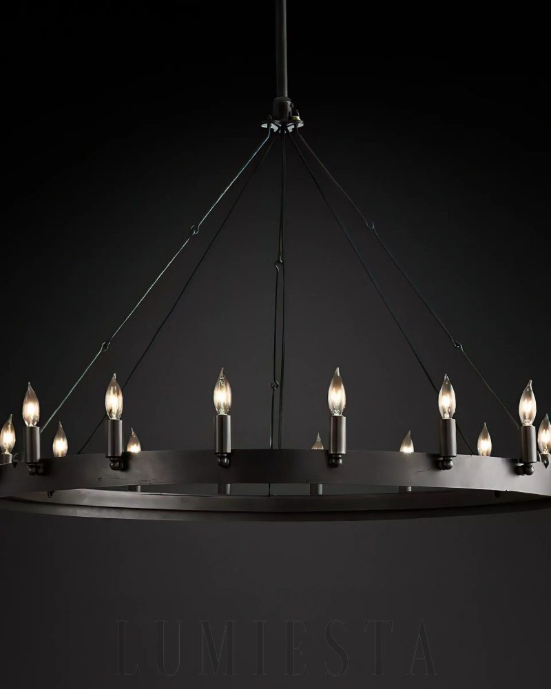 Żyrandol Camino Vintage Candelabra Okrągły 98cm Mosiądz Czarny