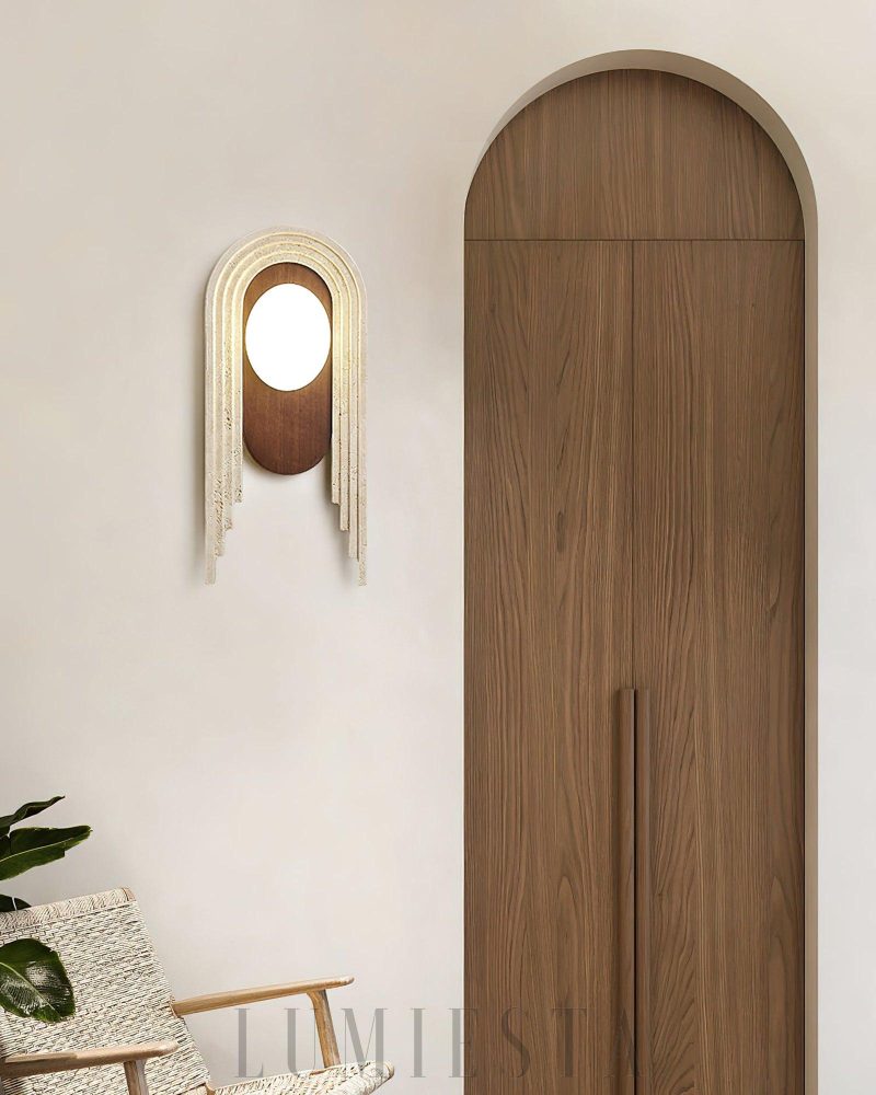 Beżowa lampa ścienna Travertine Vima z ciepłym światłem 40cm