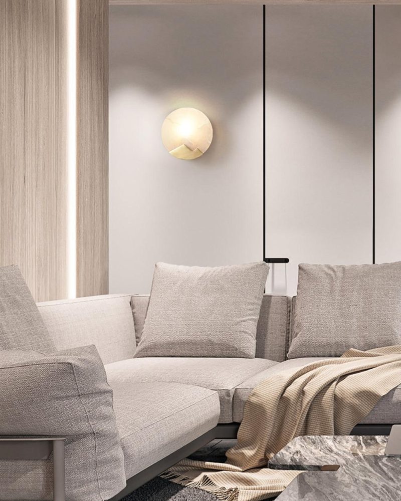 Lampa ścienna mosiężna z alabastrowym kloszem 20cm 26cm
