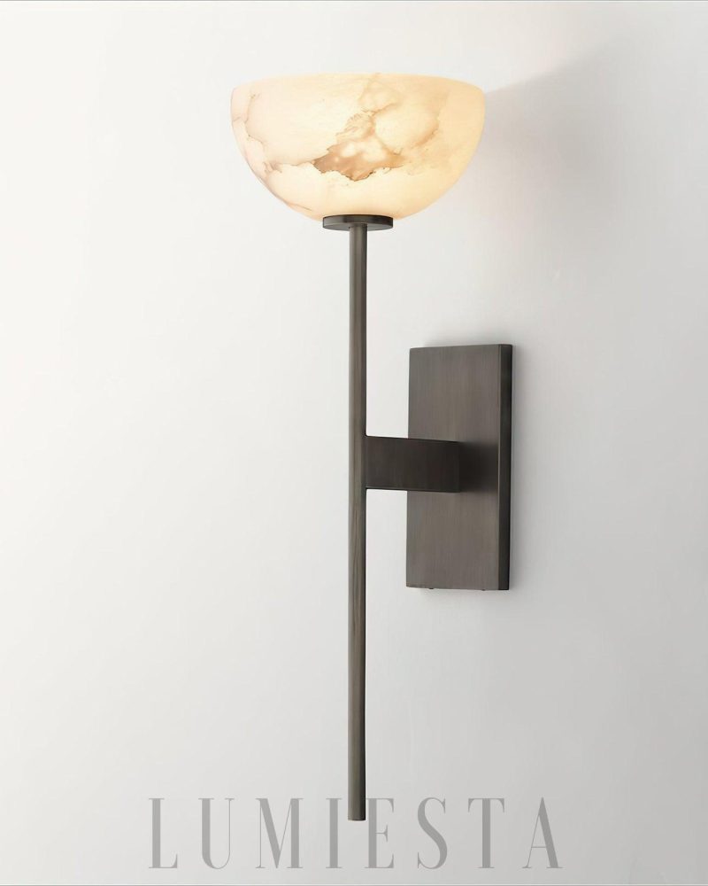 Lampa ścienna Alabaster Cup stylowa biało złota 16cm 52cm