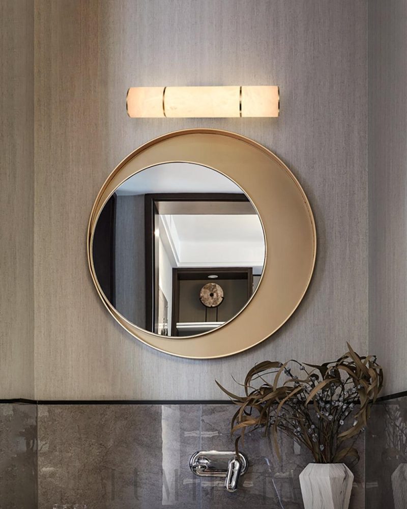 Lampa ścienna cylindryczna alabastrowa Biała Złota 8cm 26cm