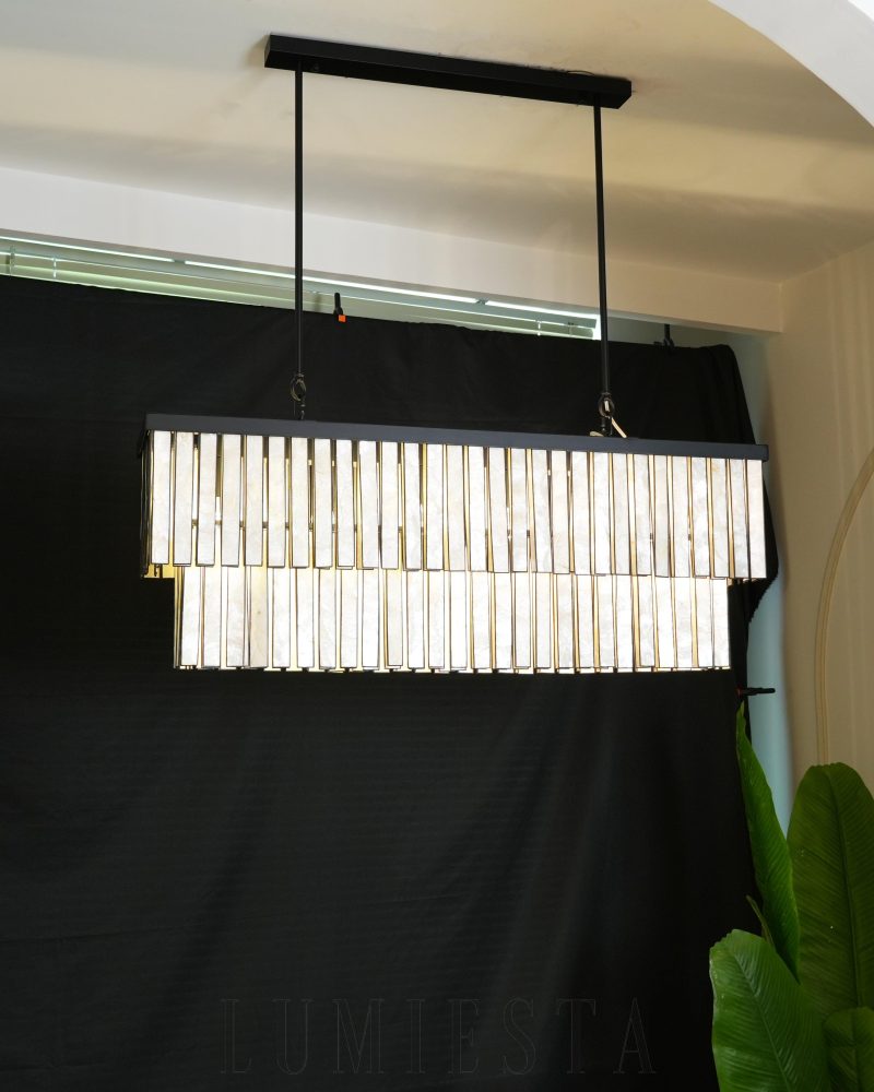 Lampa sufitowa Astrid Capiz prostokątna brązowa 95cm elegancja
