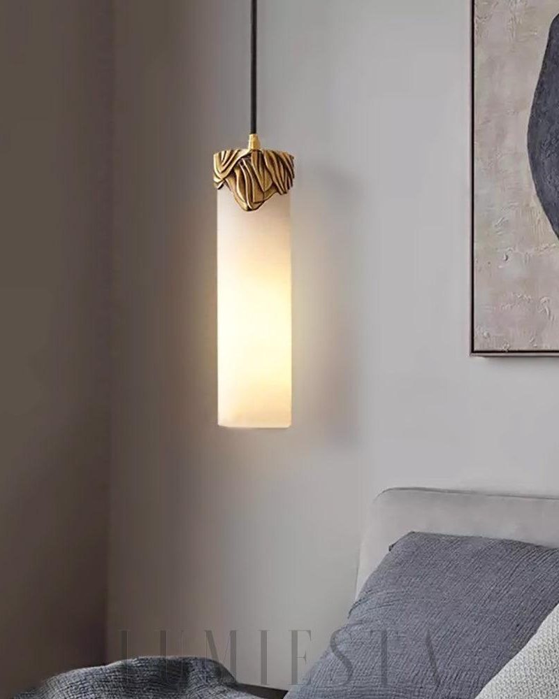 Lampa wisząca cylindryczna Dansani Lyra z alabastru mosiądzu