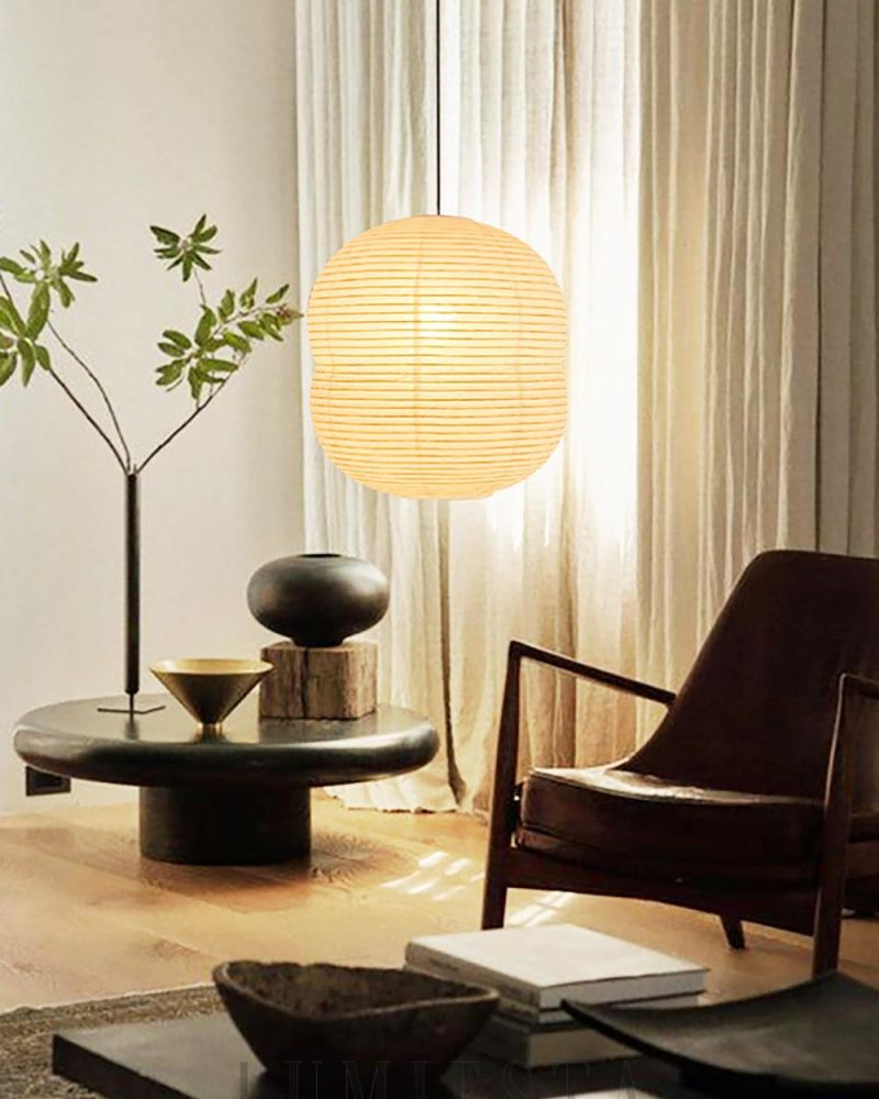 Lampa wisząca Akari minimalistyczna biały okrągły kształt 39 5cm 59cm