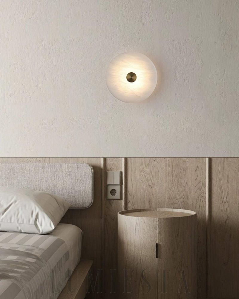 Lampa ścienna alabastrowa w kształcie dysku Biały Złoty