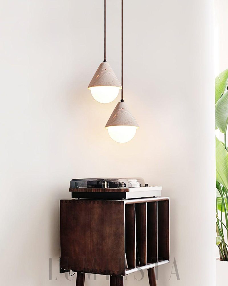 Elegancka lampa wisząca z travertynu i szkła 16cm beżowa