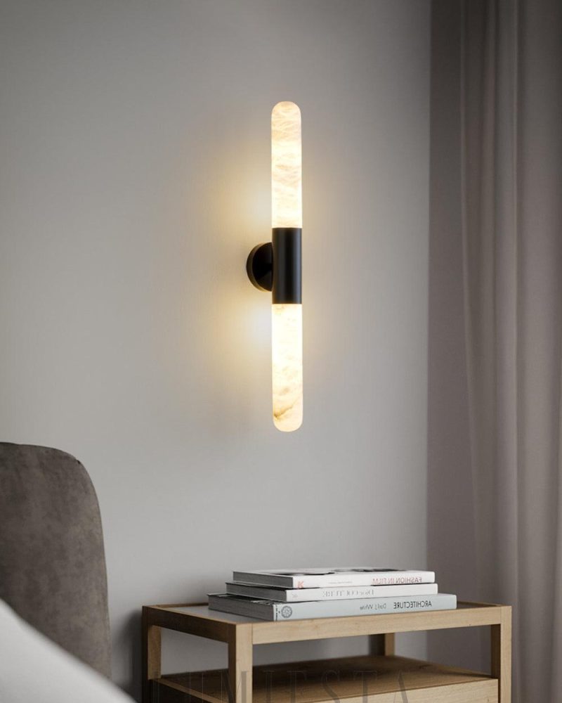 Lampa ścienna cylindryczna alabastrowa stylowa 65cm
