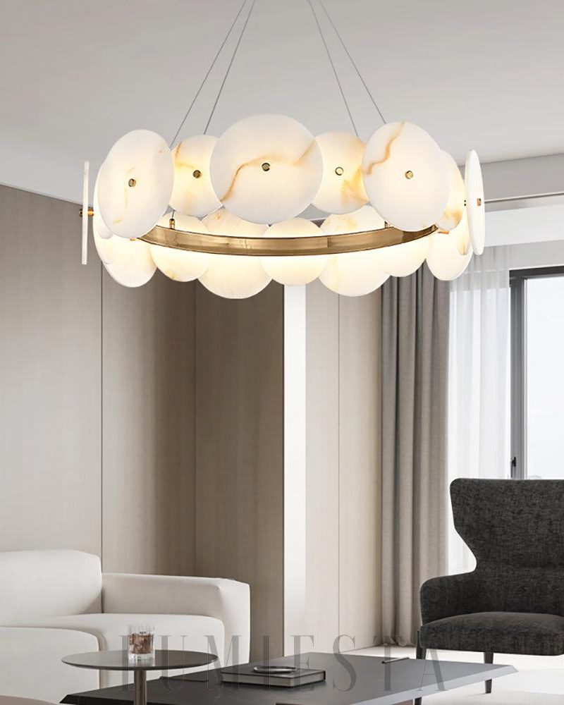 Lampa sufitowa alabastrowa okrągła z ciepłym światłem 58cm