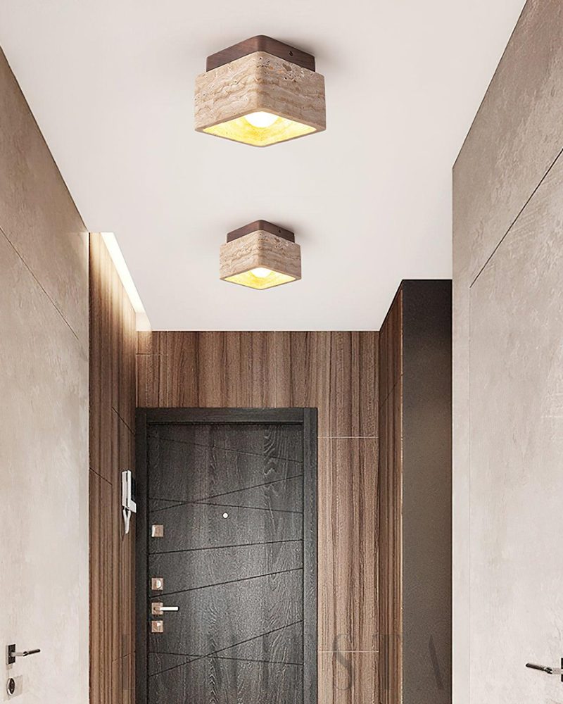 Lampa sufitowa Cube Terra z trawertynu w minimalistycznym stylu