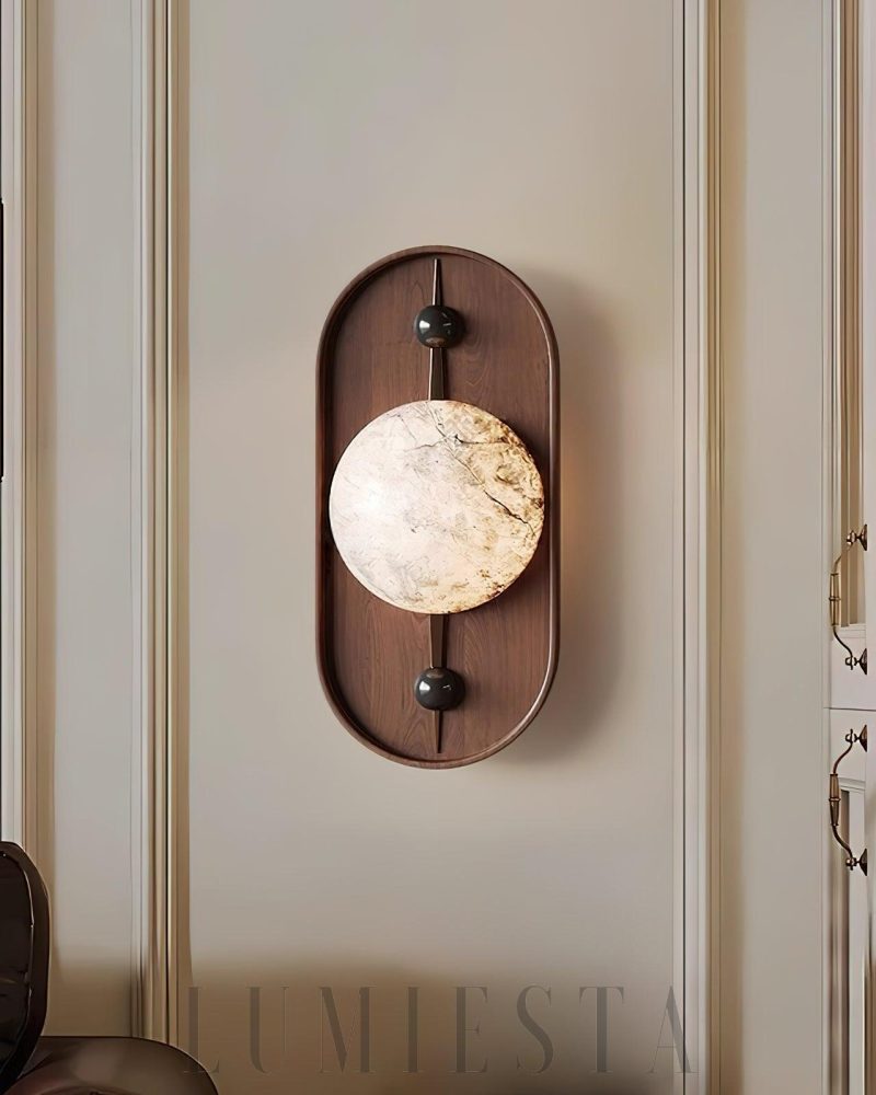 Lampa Ścienna Alabastrowa Bezel Orzechowa z Ciepłym Światłem