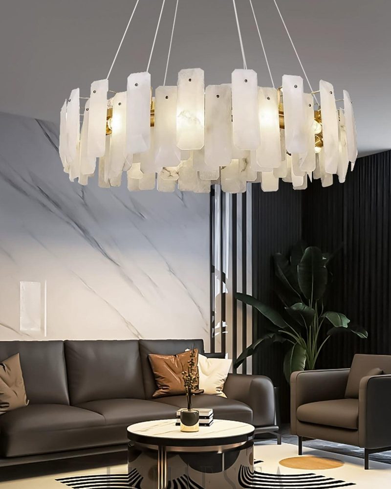 Noah - lampa wisząca okrągła w stylu alabastrowym